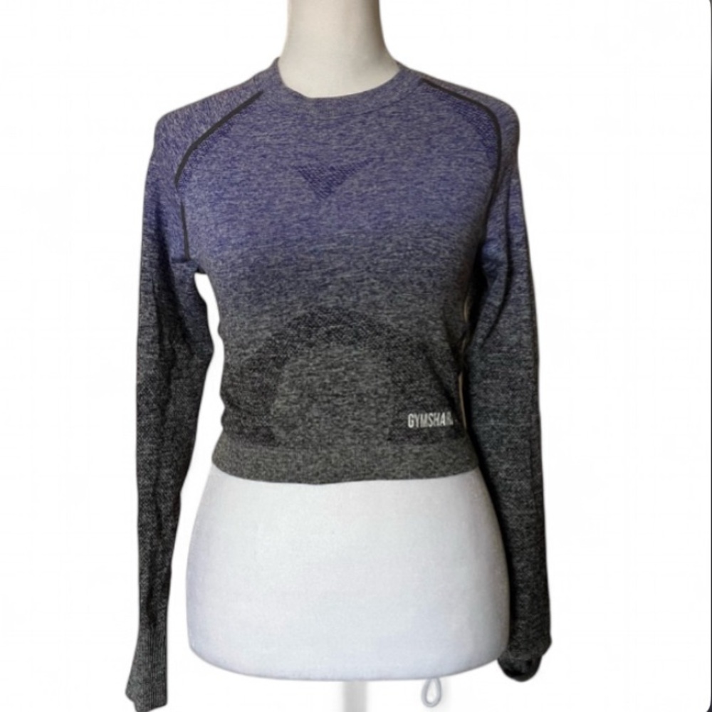 GymShark Purple/Gray Ombre Long Sleeve Crewneck Cropped Athletic Top size Medium - Picture 2 of 7